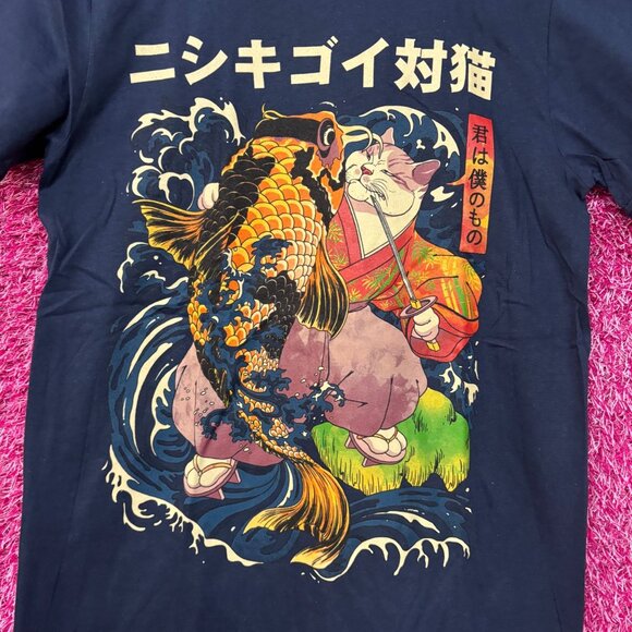 Threadless The Cat and the Koi Graphic Design T-Shirt Small - Picture 2 of 4